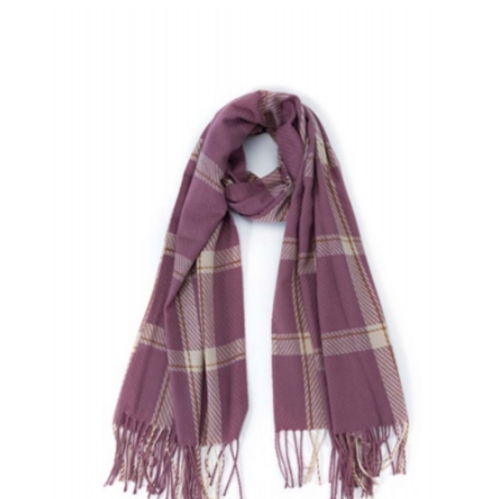 NEW - Pink Plaid Fringed Ends Winter Scarf